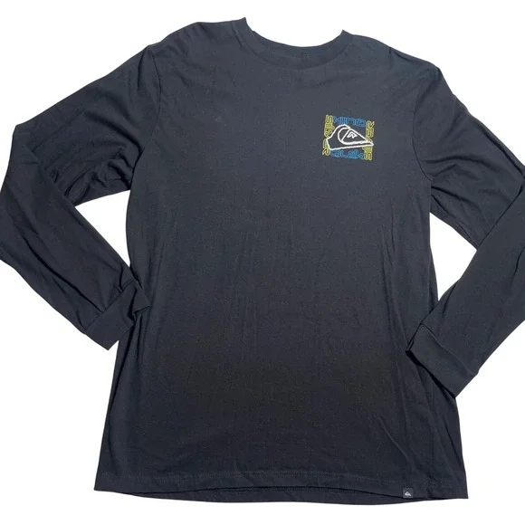 Quiksilver Mens Long Sleeve T Shirt Black Graphic Logo Cotton Surf Skate Size L - Picture 1 of 6